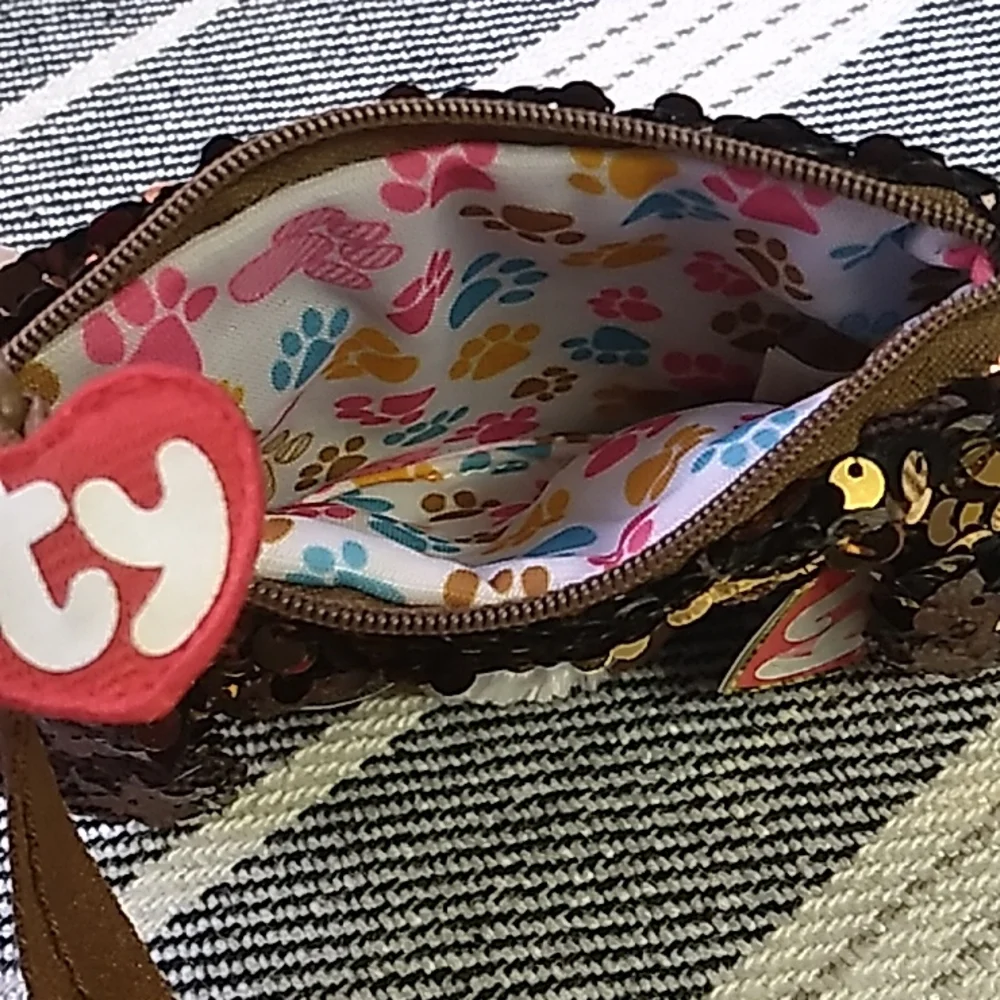 TY small wallet or change purse brown and gold dog with big eyes